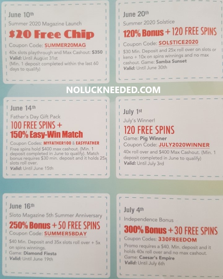 SlotoCash Summer Magazine 2020 Bonus Pages and Coupons